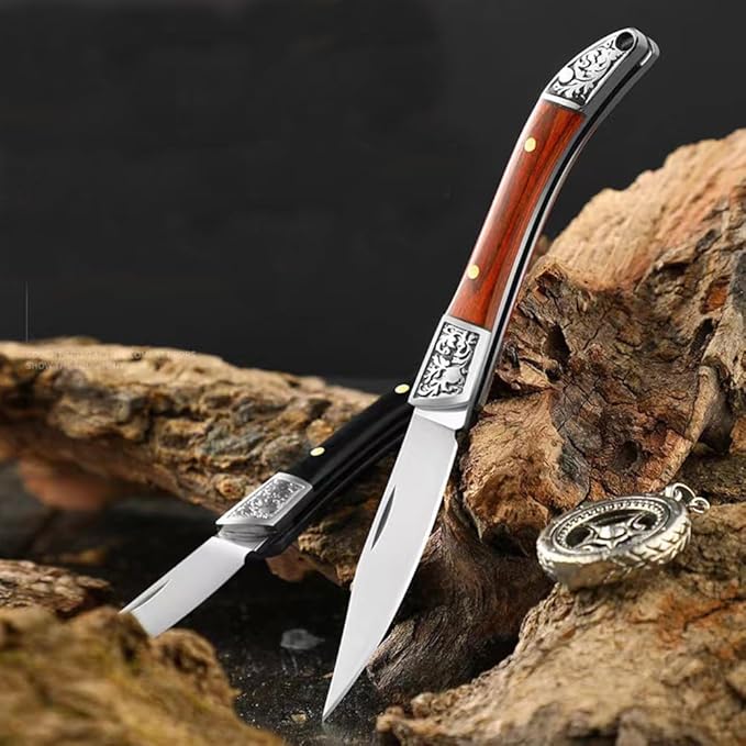 Lightweight Mini Folding Pocket Knife Carving Wooden Handle V Steel Blade Outdoors Camping Hunting Folding Knives Portable Keychain Gift for Men Women, Red