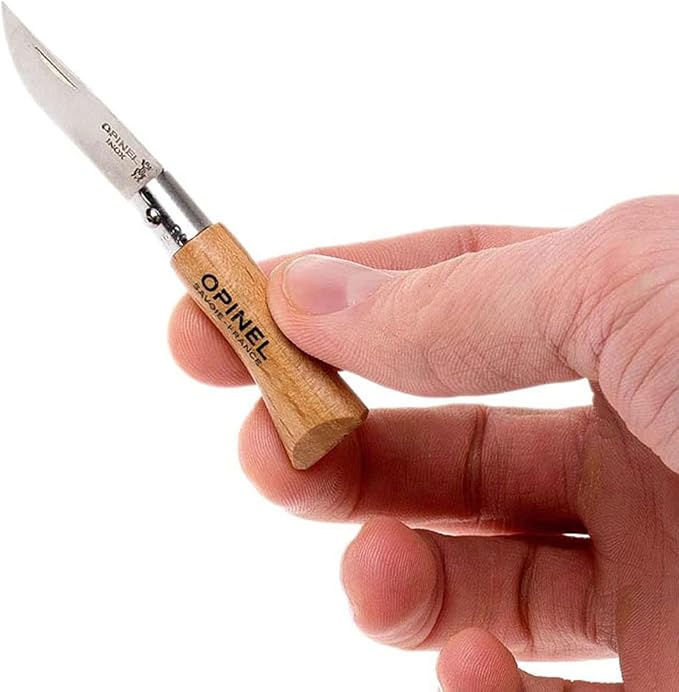 Opinel Stainless Steel Inox Folding Knife, Beechwood Handles, Smaller Sizes No.02 to No.05, Made in France (No.02)