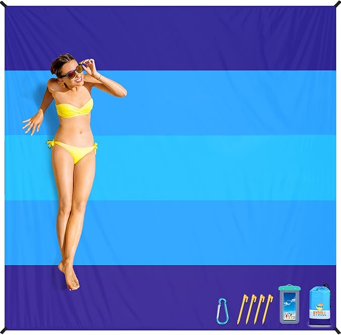 BYDOLL Beach Blanket Sandproof Waterproof 78''×110''1-7 Adults Compact Lightweight Oversized Beach Blanket Large Picnic Mat Beach Blanket for Travel Camping Hiking Picnic