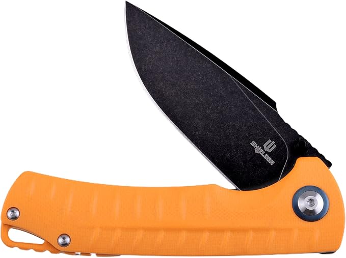 Relicanth Pocket Knife, 3.2" Stonewashed Titanium Coating D2 Blade Orange G10 Handle Liner Lock Folding Knife with Pocket Clip Qualified as Outdoor Hunting Knife