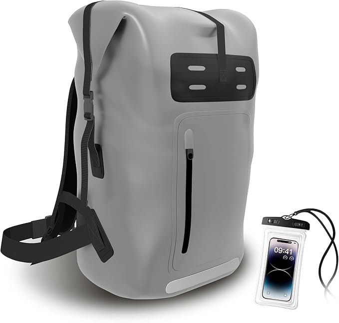 Waterproof Backpack，Heavy Duty Hiking Backpack，35/55/85L dry bag backpack waterproof for Men，Roll-Top Closure，for Kayaking, Travel, Hiking, Fishing, Camping, Motorcycles (grey, 55L)