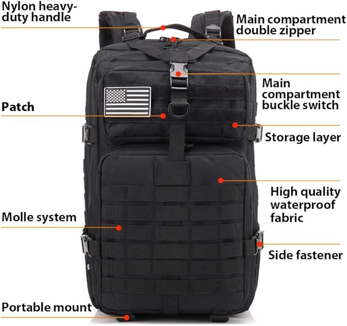 ROARING FIRE Tactical Backpack, Army Assault Pack, Molle Backpack for The 3 Day Pack, 45L prepper bag