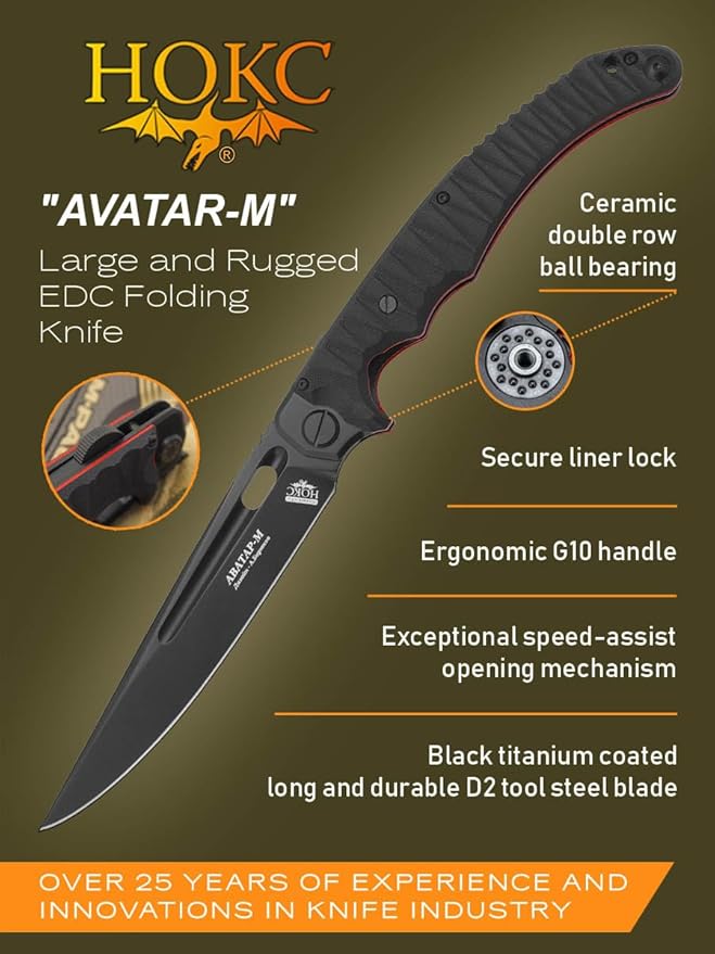HOKC NOKS EDC camping folding knife Avatar-M | 334-709404, Black, Red