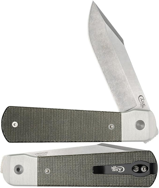 Case XX WR Pocket Knife, LONGHOUSE™ - SMOOTH OD GREEN CANVAS MICARTA® ItemNumber 50911 - (LONGHOUSE CPM20CV) Length Closed: 4 Inches