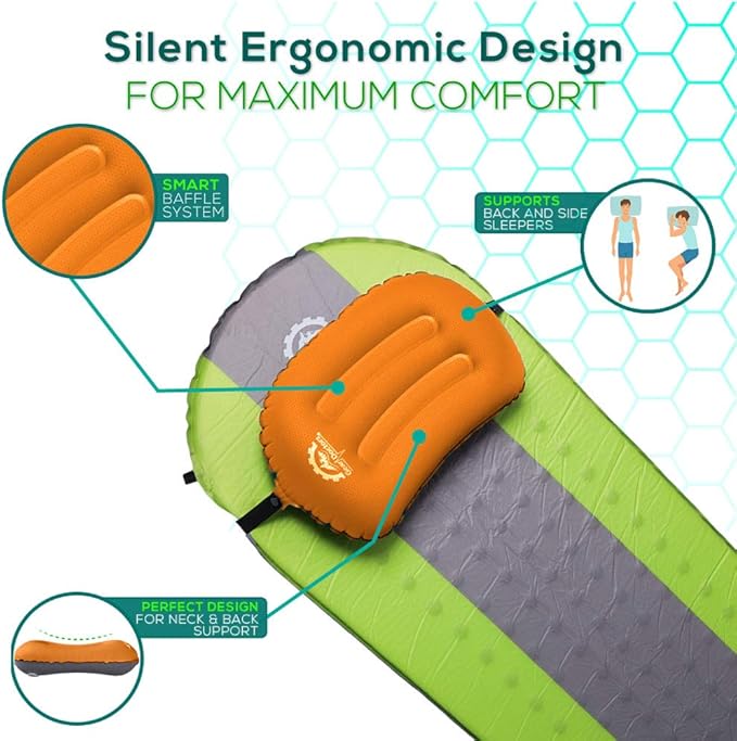 Gear Doctors Camping Pillow, Inflatable Pillow, Camp Pillow, Backpacking Pillow, Inflatable Pillow for Camping, Blow Up Pillow (Orange)