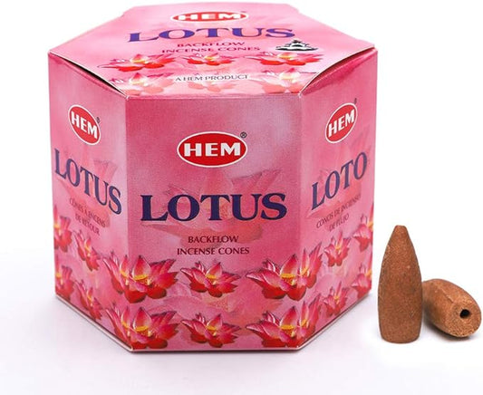 HEM Lotus Backflow Brown Incense Cones | Long Lasting Aroma for Positivity & Pure Air | Pure Herbs, Wood Powder | Aromatherapy For Stress Relief, Air Purifier & Cleansing | Gift Set - Pack of 40 cones