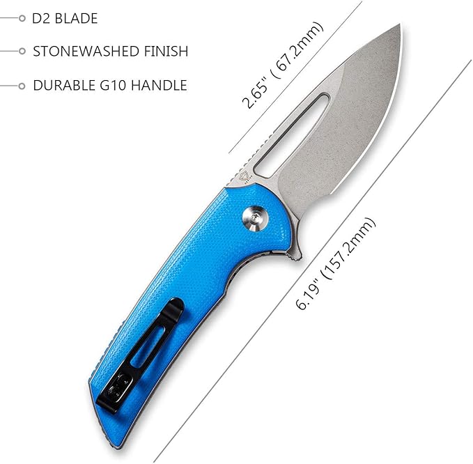 CIVIVI Odium Small Folding Knife –2.65" Stonewashed D2 blade, G10 Handle, Ball Bearings Pivot, Flipper Opening Knife with Reversible Deep Carry Clip C2010C (Blue)