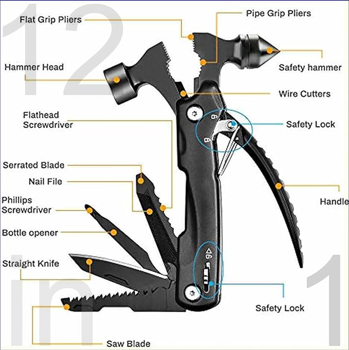 Multi Tool For Men,Tool Kit,Window Breaker Seatbelt Cutter,Multitool Knife,Car Safety Hammer,Cool Birthday Gift Idea For Men Adult Son,Car Escape Tool,Multifunctional Pliers,Travel Emergency Kit