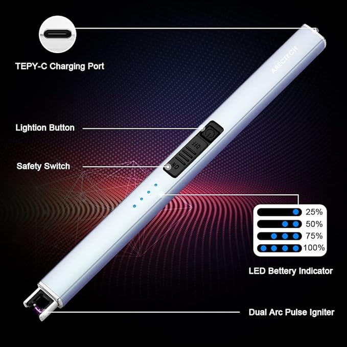 ARECTECH Lighter Electric Lighter Candle Lighter Rechargeable Type-C USB Lighter Plasma Arc Lighters for Candle Camping Kitchen Blue