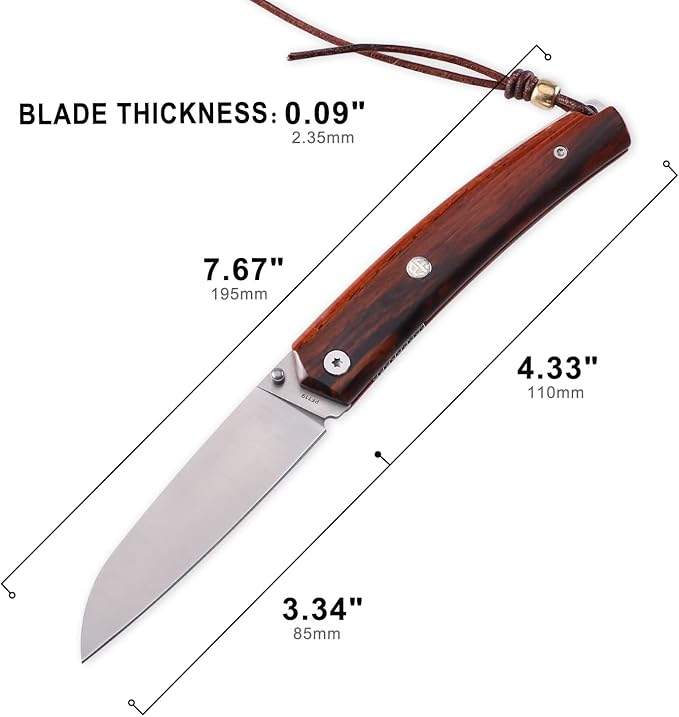 Petrified fish PF719 Folding Knife,3.34" 12C27N Steel Blade, G10 Handle Thumb Stud Liner lock Pocket knife (Sandalwood Handle)