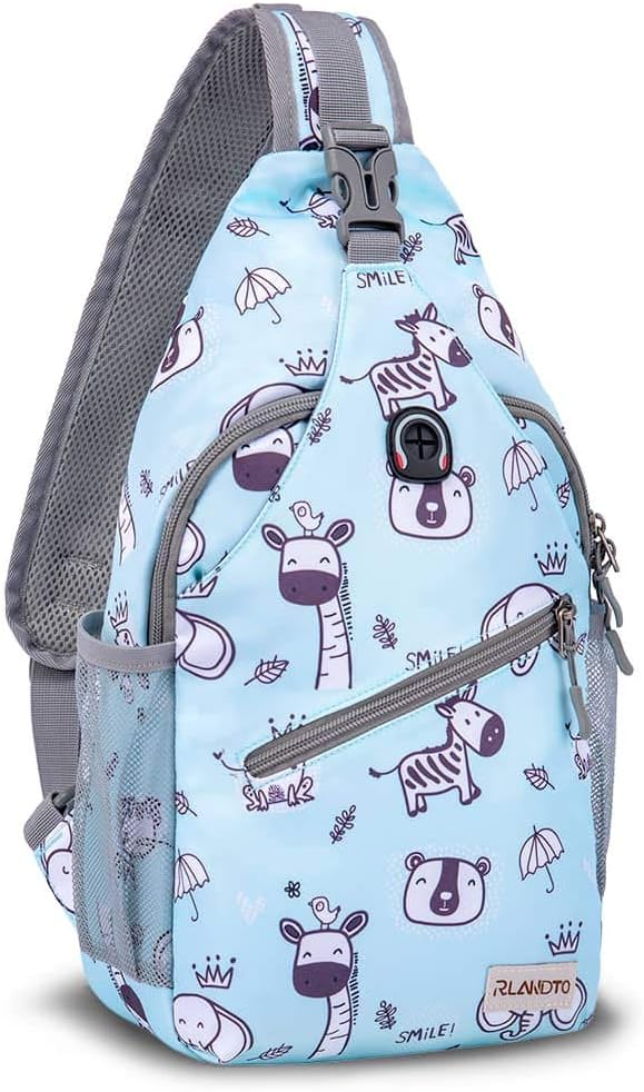 ZOMAKE Sling Bag for Women Men, Small Crossbody Sling Backpack, Mini Water Resistant Shoulder Daypack for Travel, Anti Thief Chest Bag for Hiking, Sports(Zoo Blue)