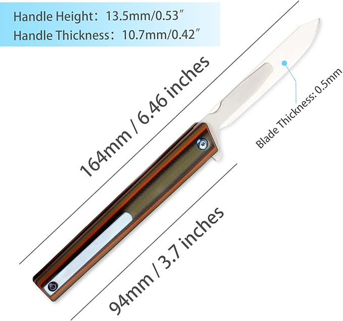 G37 Small Pocket Scalpel Knife, 10pcs #60 Replaceable Blades, Slender Compact Slim Gentleman's Flipper Folding Scalpel EDC Utility Knives with Blue Titanium Belt Clip