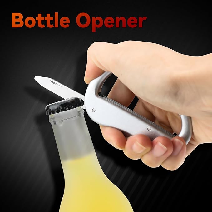 Multitool Carabiner with Pocket Knife, Bottle Opener,Nail file,Small Scissors,EDC Carabiners Keychain with Folding Knives,Auxiliary Tools for Camping,Hiking,Outdoor Activities(Silver)