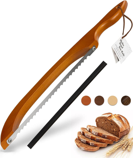 16.5” Bread slicer for Homemade Bread, Serrated Bread Knife for homemade bread with Bow Design, Premium Bread Knife, Bread Slicer, Bread Cutter for Bagels, Baguettes, Light Brown Color