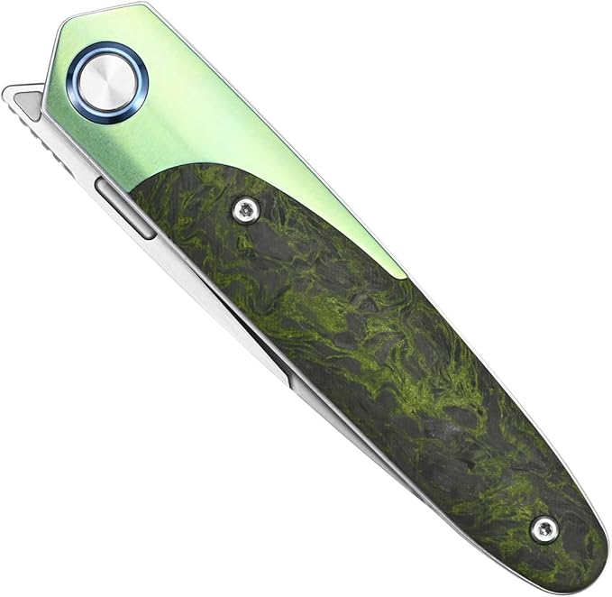 Sitivien ST992 Folding Pocket Knife,Handmade M390 Pearlescent Brushed Steel Blade,Titanium Carbon Fiber Handle EDC Tool Knife for Outdoor Camping,Hiking,Survival,Hunting(Green) … … …