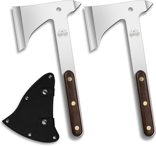 Throwing Axes 2 Pack Set, 10.2" Throwing Axes and Tomahawks Full Tang Stainless Steel with Woodle Handle and Nylon Sheaths, Perfect for Axe Throwing Game, Competition and Recreation