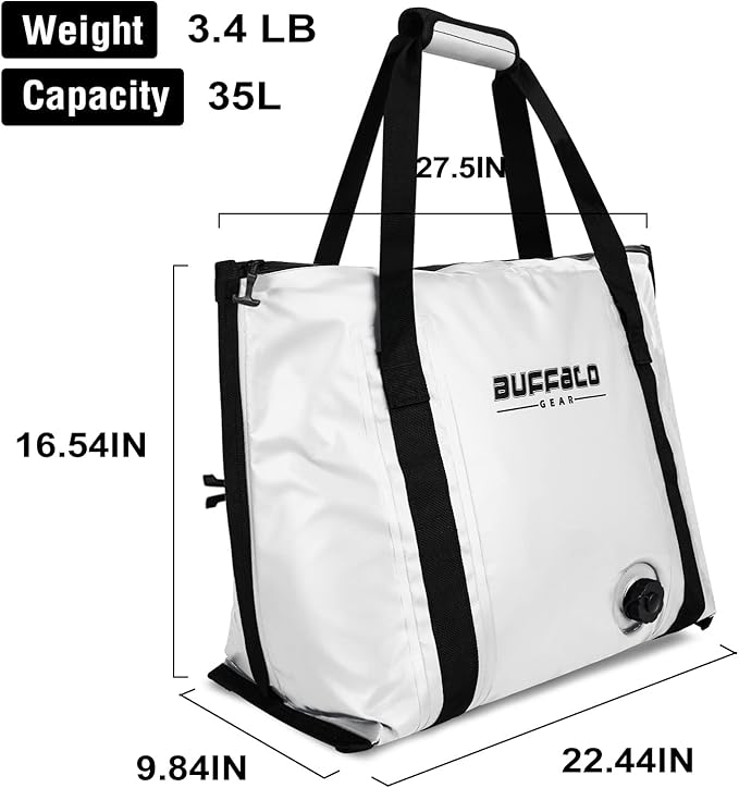 Buffalo Gear Insulated Fish Cooler - 27.5QT 58QT Waterproof Flat Bottom Bag, Leakproof and Fishing Kill Bag