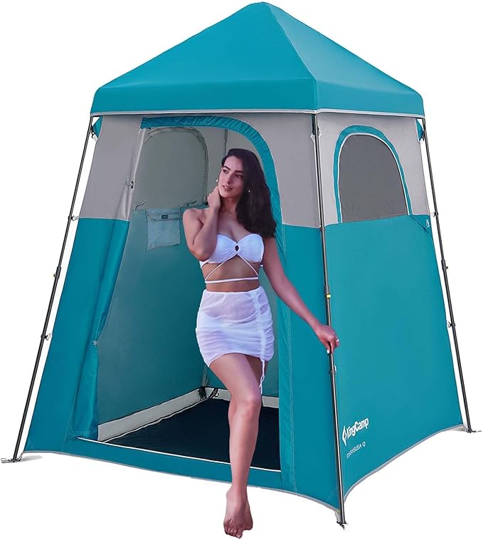 KingCamp Camping Shower Tent, Instant Portable Privacy Shelter, 1/2 Room Large Outdoor Toilet Tent with Floor, Water-Resistant, Windproof & Easy Setup for Beach, Camping & Hiking