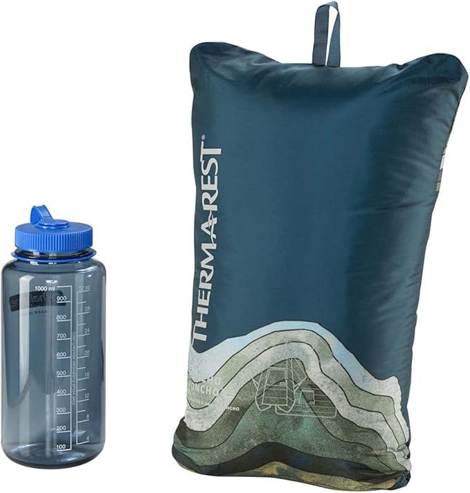 Therm-a-Rest Honcho Poncho Wearable Hoodie Blanket, Outerspace Blue Topo Wave Print