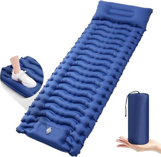 Camping Sleeping Pad Inflatable Sleeping Mat with Pillow Built-in Foot Pump Camping Mat Thickness 4 Inch Waterproof Portable and Compact Camping Mattress for Backpacking Hiking Traveling Tent