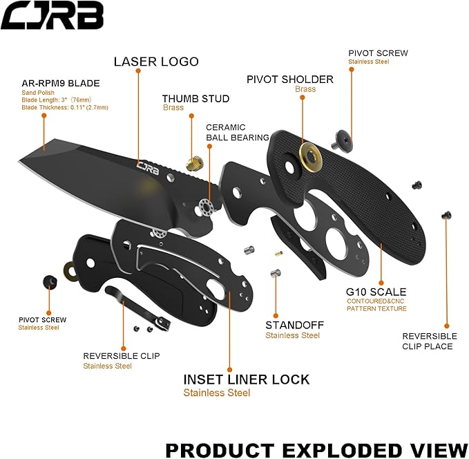 CJRB Folding Pocket Knife Maileah Tactical Knife with AR-RPM9 Powder Steel Balde and G10 Small Tactical Pocket Knife EDC for outdoor survival hunting camping J1918 (Black Blade/Black Handle)