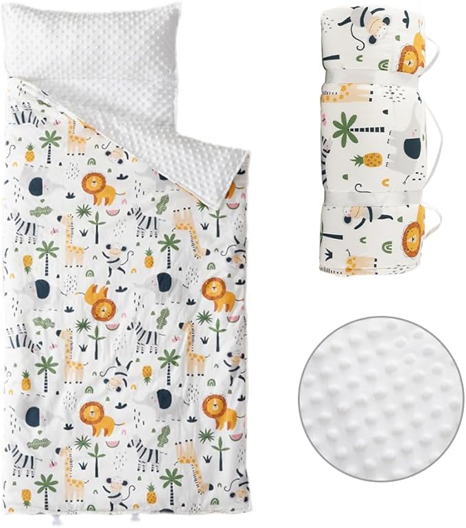 Bunnikins & Clover Toddler Nap Mat with Removable Pillow, Nap Mats for Preschool, Easy Clean Toddler Nap Pad for Kindergarten, Kids Sleeping Bag for Travel Camping