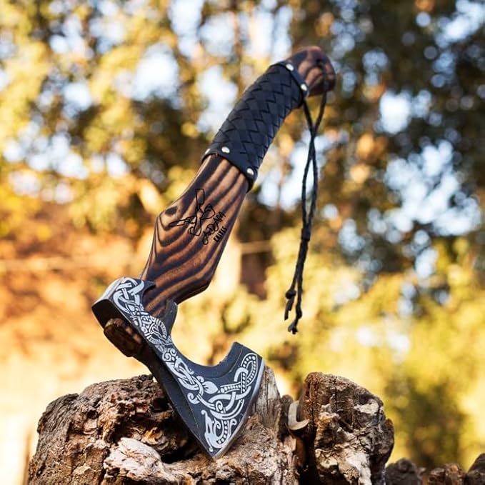Handmade Gift Forged Carbon Steel Viking Axe, Camping Hatchet with Ash Wood Shaft (Medieval Axe)