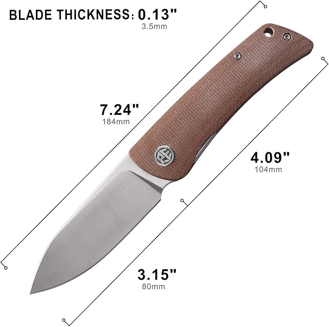 Petrified fish PFE05 Flavorist,3.15" K110 Satin Blade, 94g Micarta Handle Front Flipper Liner lock Folding knife (Brown-S)