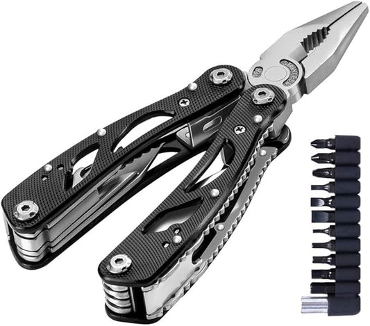 Poeland Multitool Pliers Set Stainless Steel Screwdriver Tool with 11 Screwdriver Bits Black 10 Pack