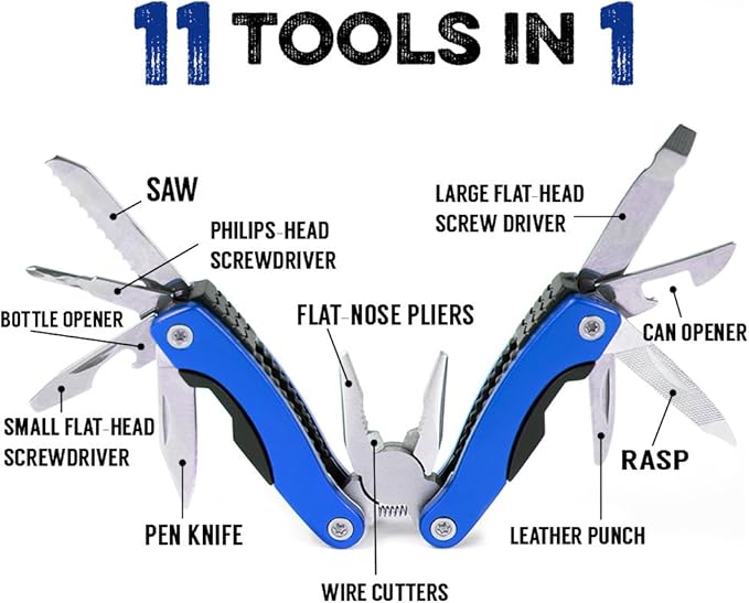 Knack 11-in-1 Multitool - 3inches Stainless Steel Folding Utility Pocket Tool with Carrying Pouch by Knack (Blue)