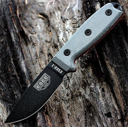 ESEE Knives 3P-MB Fixed Blade Knife w/Molded Polymer Sheath & MOLLE Back (Modified Pommel/Black Blade/Black Sheath)