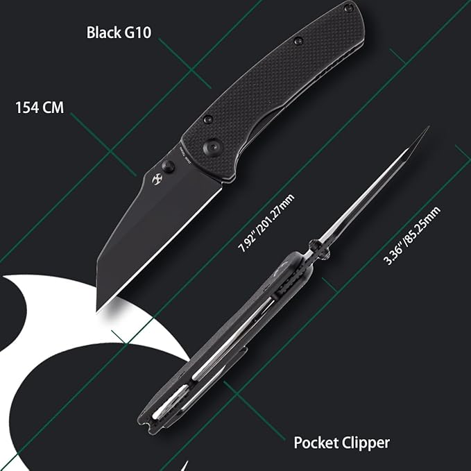 KANSEPT Main Street 7.92in Folding Pocket Knives with 3.36in Stonewashed 154CM Wharncliffe Blade and Black G10 Handle for Outdoor, Tactical, Survival, Folding Knife Camping Hunting T1015B4