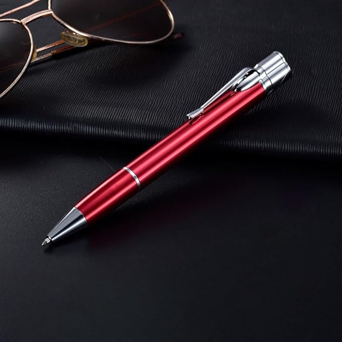 Butane Torch Lighter - Ballpoint Pen Lighter, Windproof Solar Beam Torch, Refillable Adjustable Green Flame Cool Lighter for Candle Camping BBQ Kitchen, Mens Gifts (Without Gas) (Red)