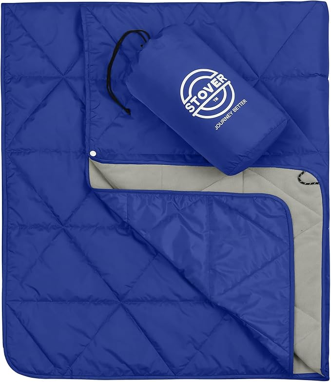 STOVER Multipurpose Outdoor Fleece Blanket, Lightweight, Compact, and Warm for Stadium, Camping, Picnics, Beaches - Wearable, Windproof and Water Resistant (Deep Blue)