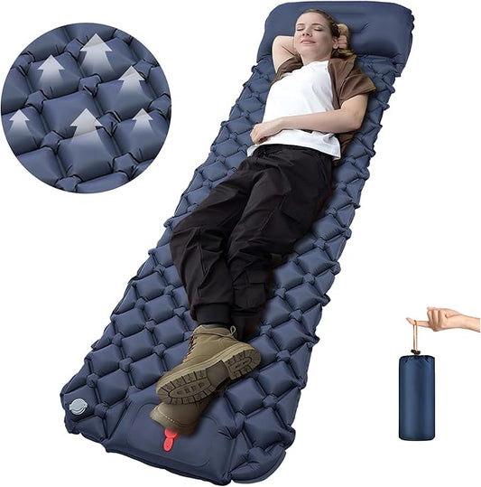 DDD Ultra-Light Inflatable Camping Sleeping Pad with its Built-in Foot Pump and Pillow - The Ultimate Camping pad, Hiking pad, Backpacking Pad and Lightweight for a Outdoor Sleep——Navy Blue