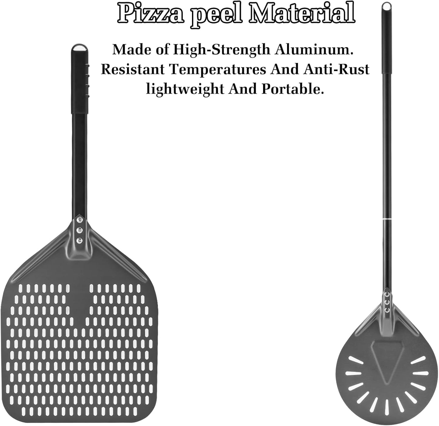 12 Inch + 7 Inch Perforated Pizza Peel Set, Turning Peel With Metal Handle, Spatula Paddle for Homemade Oven Accessories