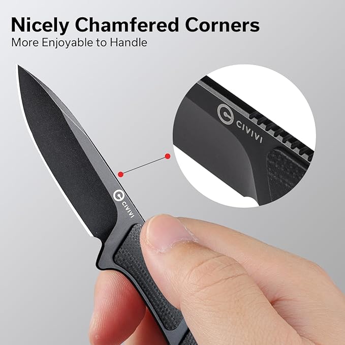 CIVIVI Mini Elementum Fixed Blade Knife with a Kydex Sheath and a Chain for EDC Neck Carry, Small Skeletonized Full Tang Knife with 2.24" Nitro-V Blade G10 Handle C23010-1