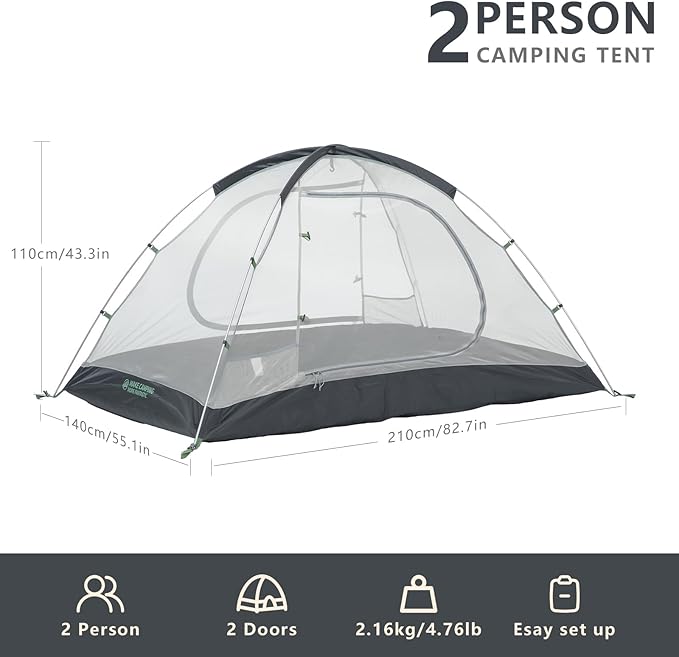 BISINNA Backpacking Tent 2 Person Lightweight Camping Tent Waterproof 3 Season with Aluminum Pole for Outdoor Mountaineering Hiking Travel