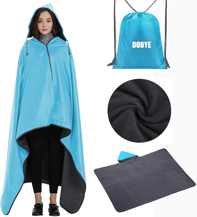 DOBYE Hooded Stadium Blanket, Large Waterproof Outdoor Fleece Blanket, Windproof Wearable Portable Warm Mat for Camping