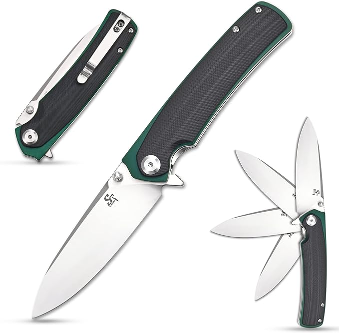 Sitivien ST127 Folding Knife,D2 blade, G10 Handle,Ball Bearings Pivot, Flipper Opening Knife with Reversible Deep Carry Clip for Outdoor EDC Tool Knife(Black)