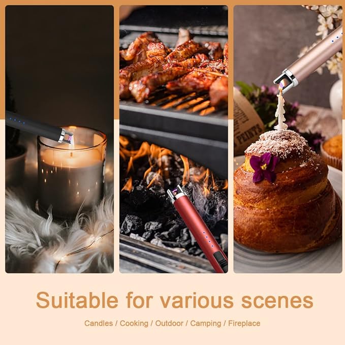 USB Rechargeable Candle Lighter Electronic Arc Lighter Windproof Flameless with Safety Button for Camping Cooking BBQ (Black)