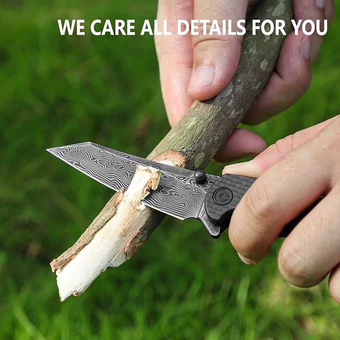 CIVIVI P87 Folder EDC Knife, Kaila Cumings Design 2.9" Damascus Blade Reverse Tanto, Twill Carbon Fiber G10 Handle with Thumb Stud Liner Lock Folding Pocket Knife for Everyday Carry (Black)