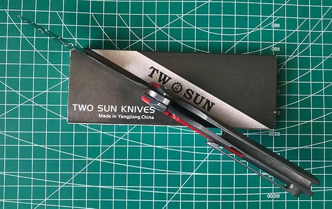 Twosun Folding Knife With K110 Blade Red G10 and Tc4 Titanium Handle Plain Edge EDC Camping Knife TS432-K110-Satin