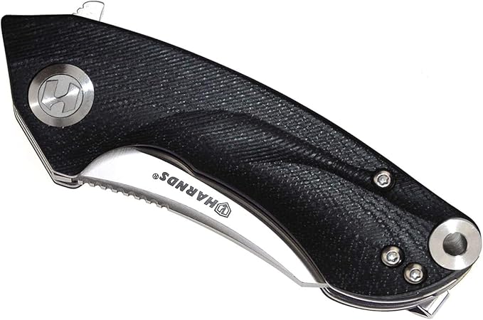 Harnds Ballet Folding Knife with Sandvik 14C28N Blade Camping Pocket Knife with Deep Carry Pocket Clip G10 Handle Flipper Open Liner Lock EDC (black)