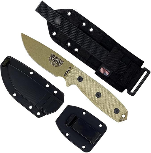 ESEE Knives 3P-MB Fixed Blade Knife w/Molded Polymer Sheath & MOLLE Back (Dark Earth Blade/Black Sheath)