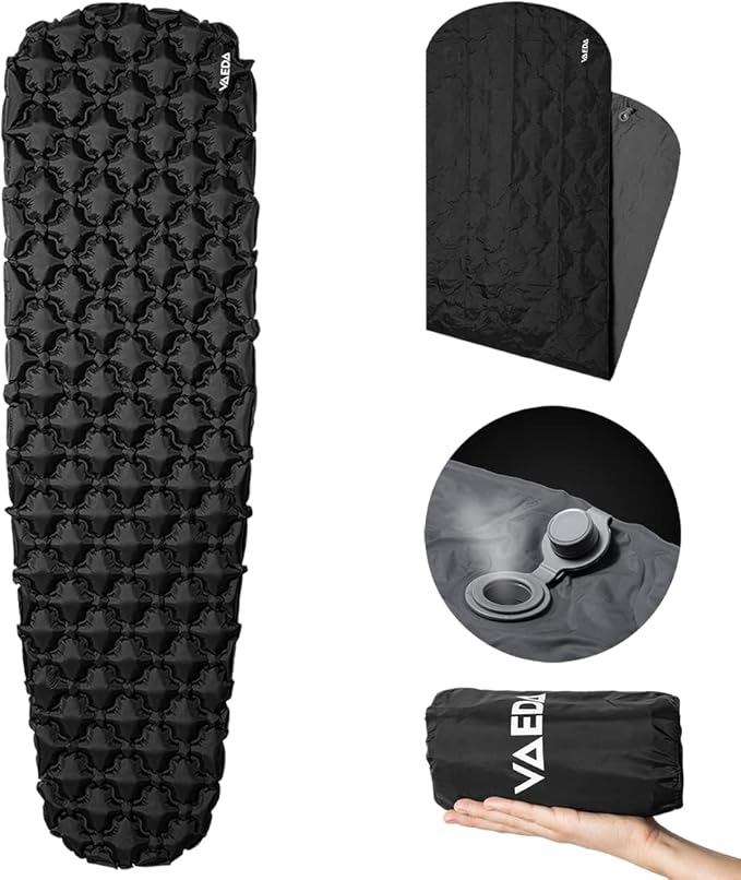 VAEDA Inflatable Sleeping Pad for Camping - Portable & Compact Camping Mat for Sleeping - Ultralight & Waterproof Backpacking Sleeping Mat for Hiking, Traveling & Outdoor Activities