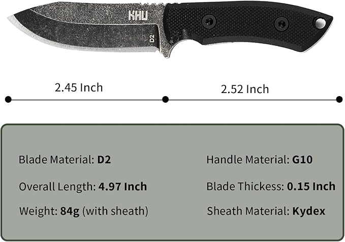 Neck Knife Fixed Blade EDC Knife - Knife Necklace Mini Knife Survival Knife Neck Knives - D2 Steel G10 Handle - Outdoor Hunting Camping Gear with kydex Sheath