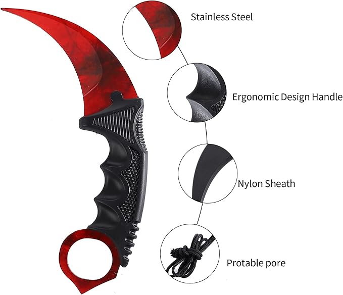 Red Karambit Trainer Knife Without Cutting Edge Karambit Practice Training Knife with Sheath for Beginner 100% Safe Trainer Tool