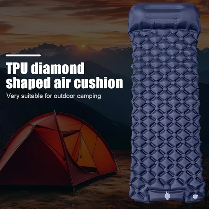 Sleeping Pads for Camping,Ultralight Inflatable Sleeping Pad for Camping with Pillow,Built-in Pump,Waterproof Nylon foror Camping, Backpacking, Hiking, Tent Mattress (Dark Blue)