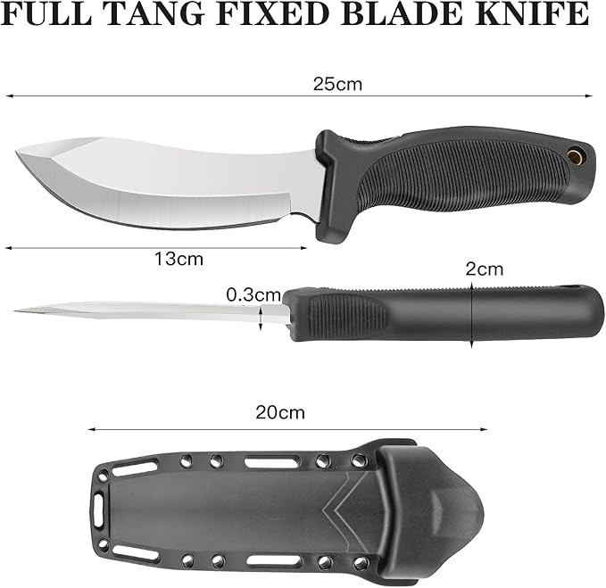 Fixed Blade Outdoor Duty Straight Knife, Tactical Survival Knife with Waist Clip,Camping Gift for Men MHT1-Z (Sliver)